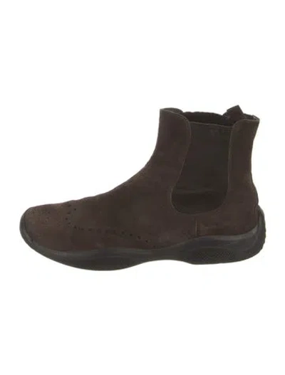Pre-owned Prada Suede Lasercut Accents Chelsea Boots In Brown
