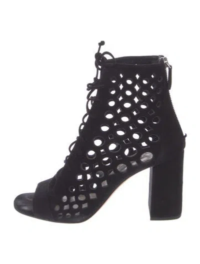 Pre-owned Prada Suede Lasercut Accents Gladiator Sandals In Black