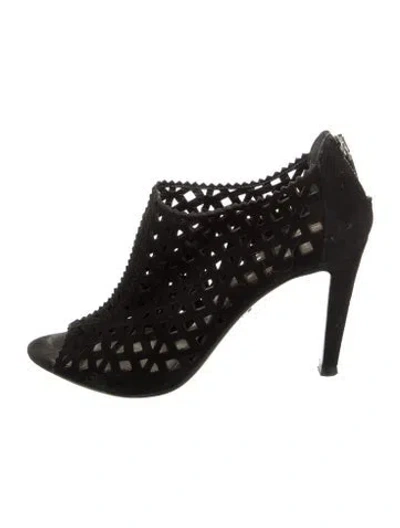 Pre-owned Prada Suede Lasercut Accents Pumps In Black