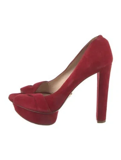 Pre-owned Prada Suede Lasercut Accents Pumps In Red
