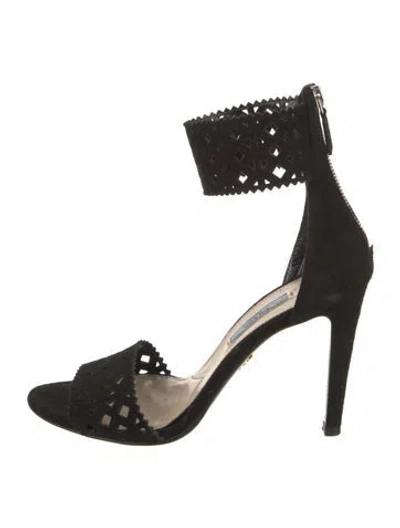 Pre-owned Prada Suede Lasercut Accents Sandals In Black