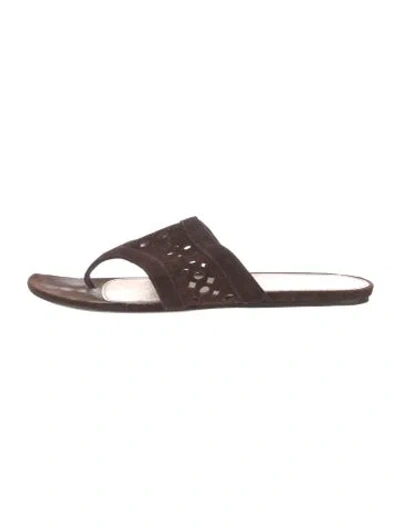 Pre-owned Prada Suede Lasercut Accents Slides In Brown