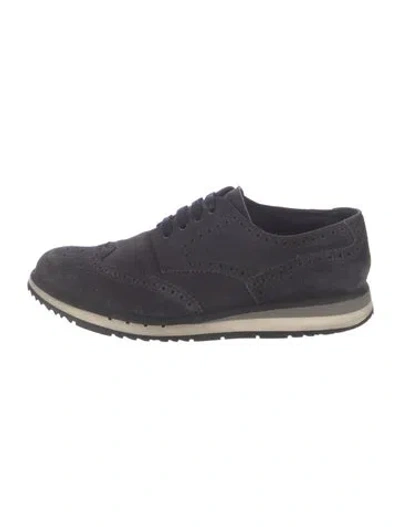 Pre-owned Prada Suede Lasercut Accents Sneakers In Black