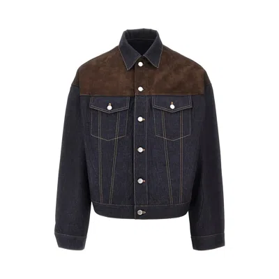 Prada Suede Leather And Denim Blouson In Multi