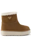 Prada Triangle Logo Suede Snow Boots In Brown