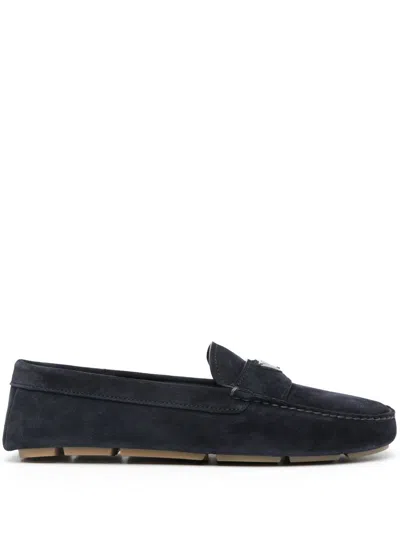 Prada Suede Leather Driver Loafers Shoes In Black
