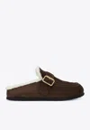 Prada Suede Leather Flat Mules In Brown