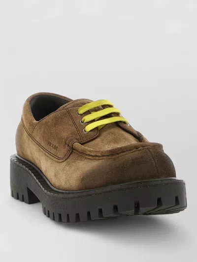 Prada Suede Leather Lace-up Loafers In Brown