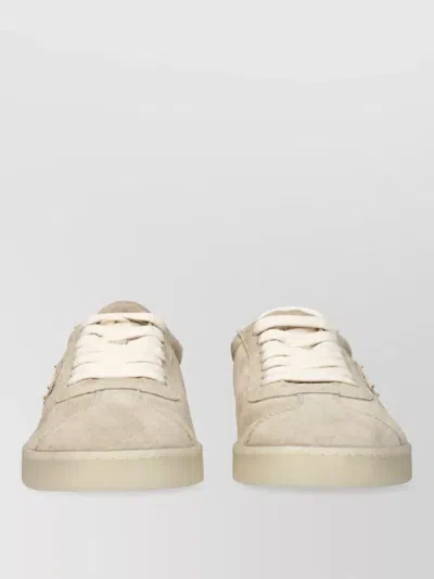 Prada Suede Leather Lace-up Sneakers In White