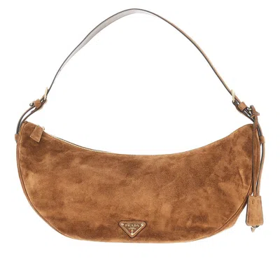 Prada Suede Leather Large  Demi-lune Bag In Brown