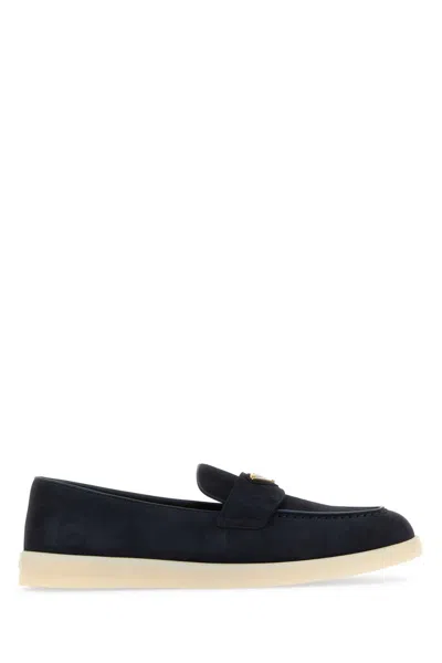 Prada Suede Leather Loafers In Blue