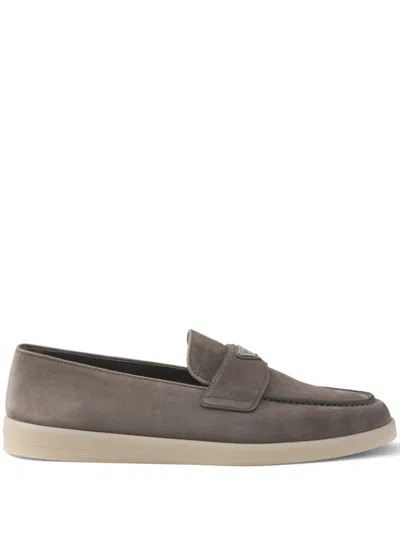 Prada Suede Leather Loafers In Grey