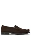 Prada Suede Loafers With Round Toe And Stitching In Brown