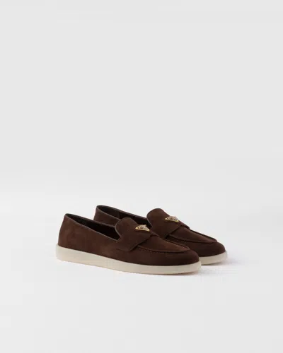 Prada Almond Toe Leather Loafers With Suede Finish In Multicolor