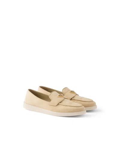 Prada Suede Leather Loafers In Neutral