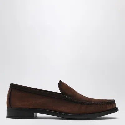 Prada Suede Leather Loafers For Women In Brown