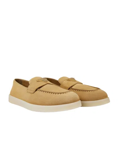 Prada Suede Leather Loafers In Brown