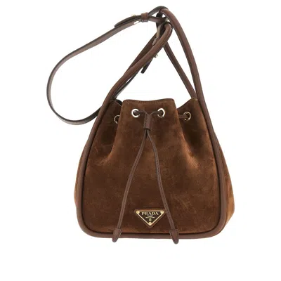 Prada Suede Leather Mini ' Darling' Bucket Bag In Brown