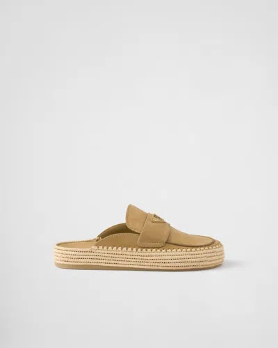 Prada Suede Leather Mule Flats In Sand