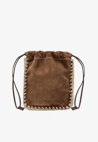 Prada Suede Leather Phone Holder In Brown