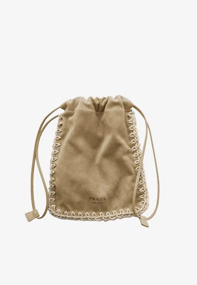 Prada Suede Leather Phone Holder In Sand