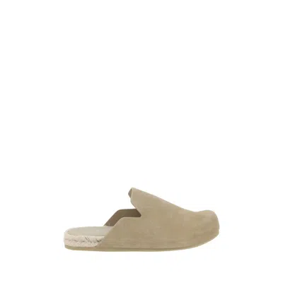 Prada Suede Leather Sabots In Ecru