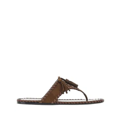 Prada Suede Leather Sandals With Nappa Embroidery In Brown