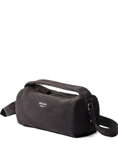 Prada Suede Leather Shoulder Bag In Gray