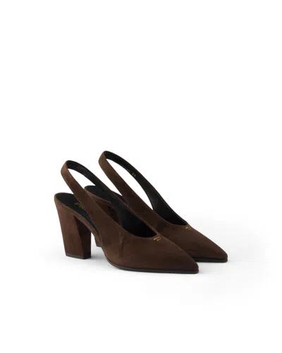 Prada Suede Leather Slingback Pumps In Brown
