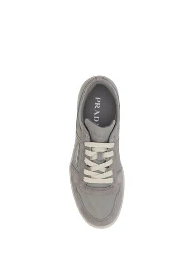 Prada Suede Leather Sneakers In Acciaio