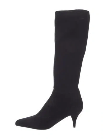 Pre-owned Prada Suede Leather Trim Embellishment Boots In Black