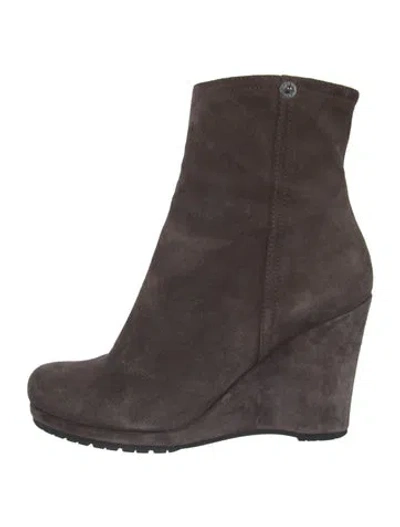 Pre-owned Prada Suede Leather Trim Embellishment Boots In Brown