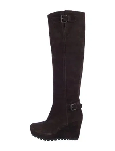 Pre-owned Prada Suede Leather Trim Embellishment Boots In Brown