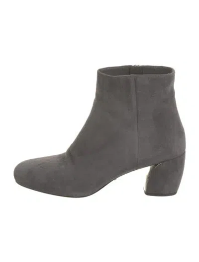 Pre-owned Prada Suede Leather Trim Embellishment Boots In Gray