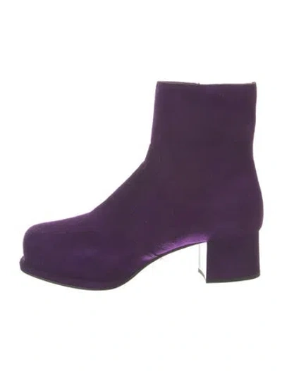 Pre-owned Prada Suede Leather Trim Embellishment Boots In Purple