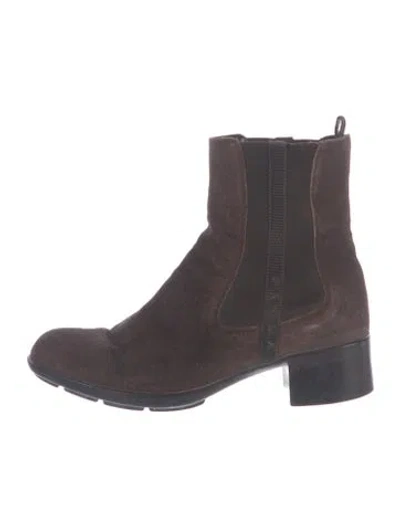 Pre-owned Prada Suede Leather Trim Embellishment Chelsea Boots In Brown