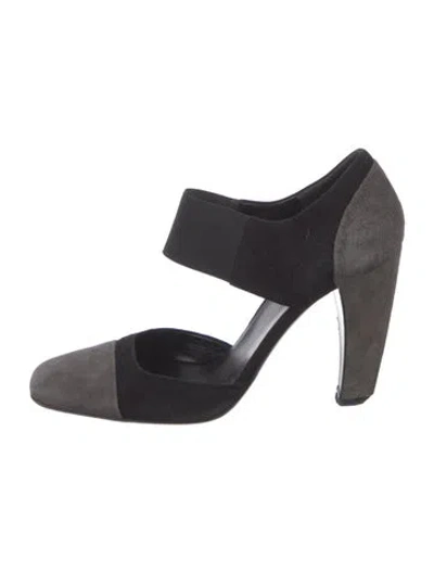Pre-owned Prada Suede Leather Trim Embellishment D'orsay Pumps In Gray