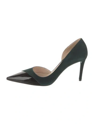 Pre-owned Prada Suede Leather Trim Embellishment D'orsay Pumps In Green