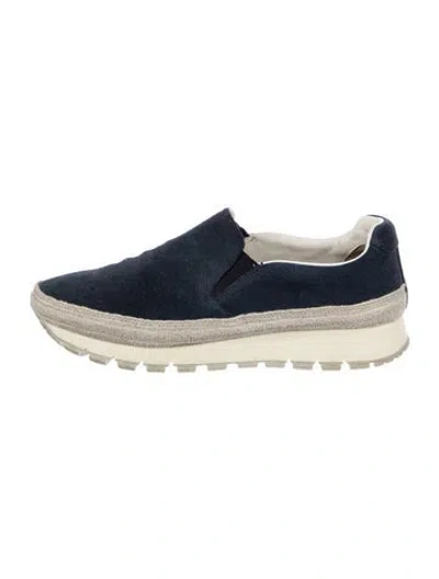 Pre-owned Prada Suede Leather Trim Embellishment Espadrille Sneakers In Blue