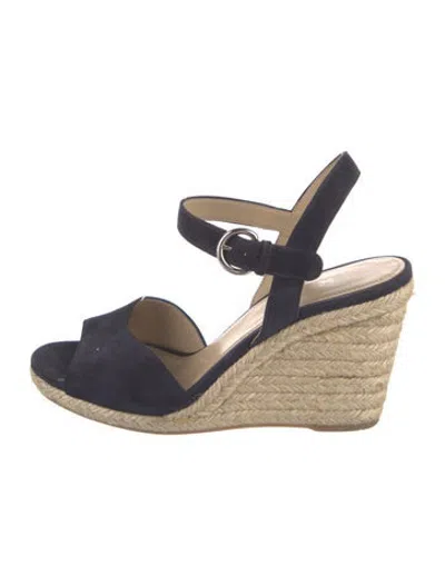 Pre-owned Prada Suede Leather Trim Embellishment Espadrilles In Blue