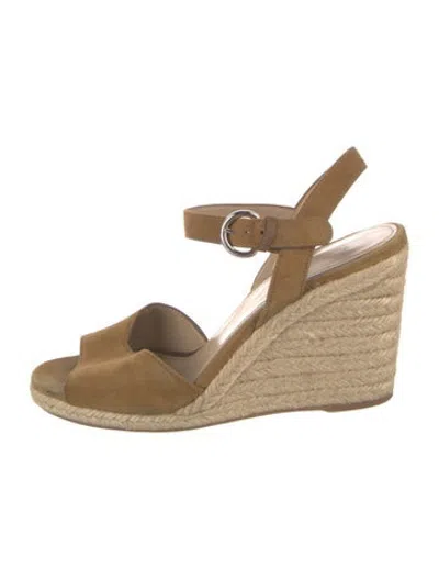 Pre-owned Prada Suede Leather Trim Embellishment Espadrilles In Brown/neutrals