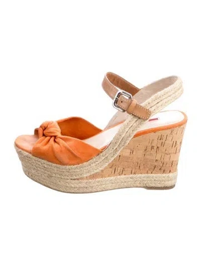 Pre-owned Prada Suede Leather Trim Embellishment Espadrilles In Orange