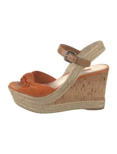 Pre-owned Prada Suede Leather Trim Embellishment Espadrilles In Yellow