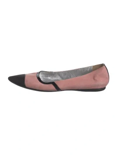 Pre-owned Prada Suede Leather Trim Embellishment Flats In Pink