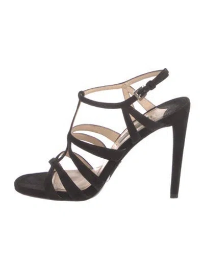 Pre-owned Prada Suede Leather Trim Embellishment Gladiator Sandals In Black