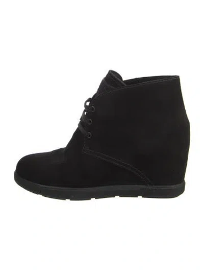 Pre-owned Prada Suede Leather Trim Embellishment Lace-up Boots In Black