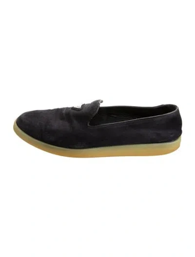 Pre-owned Prada Suede Leather Trim Embellishment Loafers In Black