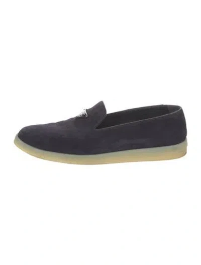 Pre-owned Prada Suede Leather Trim Embellishment Loafers In Blue