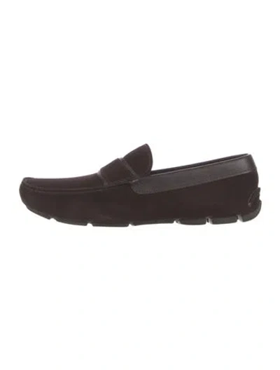 Pre-owned Prada Suede Leather Trim Embellishment Loafers In Brown