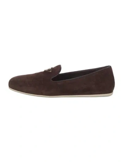 Pre-owned Prada Suede Leather Trim Embellishment Loafers In Brown